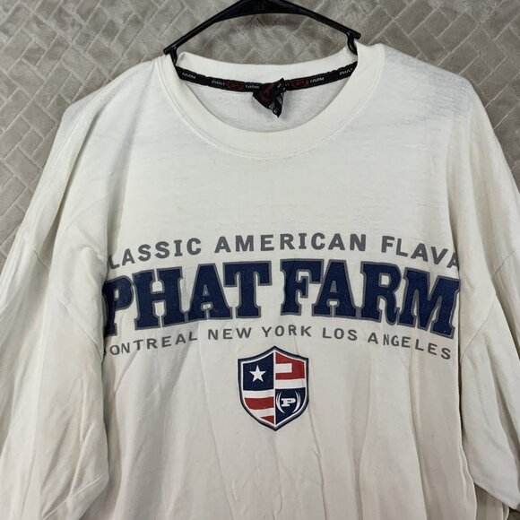 Phat Farm Mens XL T-Shirt White Long Sleeve Vintage Y2K Logo Graphic Street Wear - Picture 2 of 15